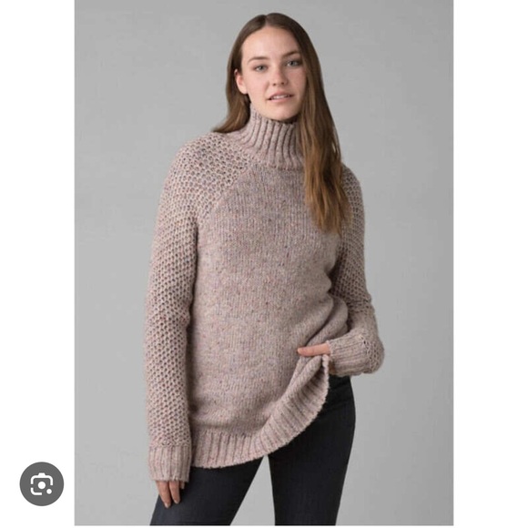 NWT Prana Honeycomb Knit Ibid Tunic Sweater beige silk blend Sz Medium - Picture 2 of 10